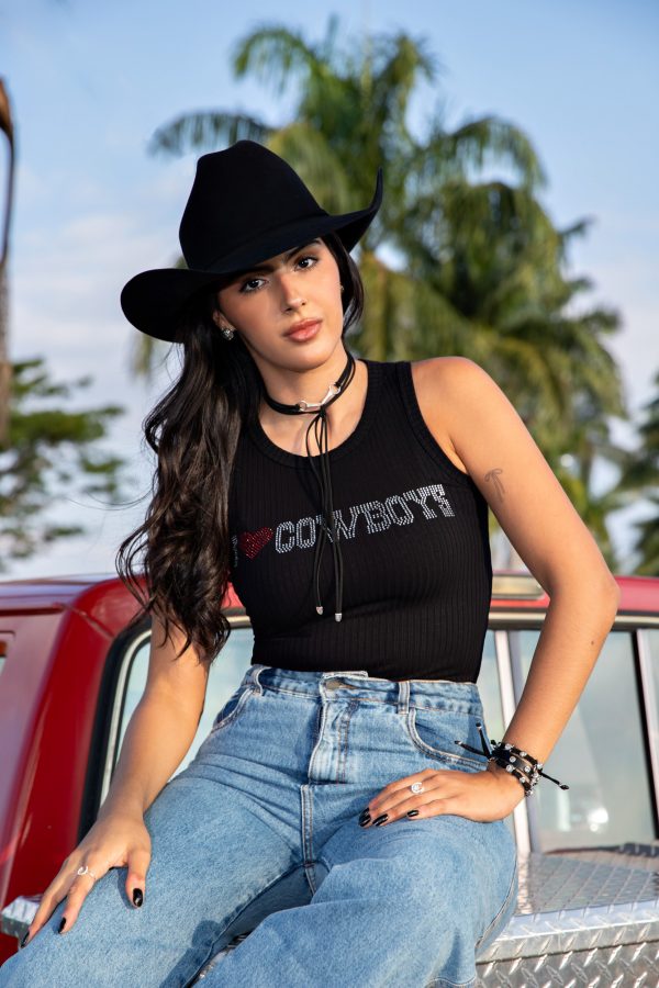 Regata Canelada Love Cowboys Preta - Imagem 3