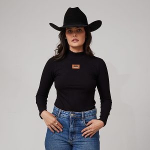 Blusa Manga Longa Turkese Preta